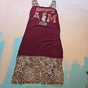 Texas A&M Upcycled Leopard Print Game Day Dress Red Small‎ T Shirt Midi Handmade